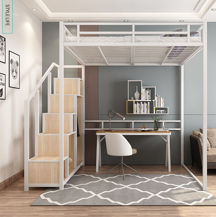 Steel Loft Bed with Storage with Wardrobe (M0195) – proonespace.com