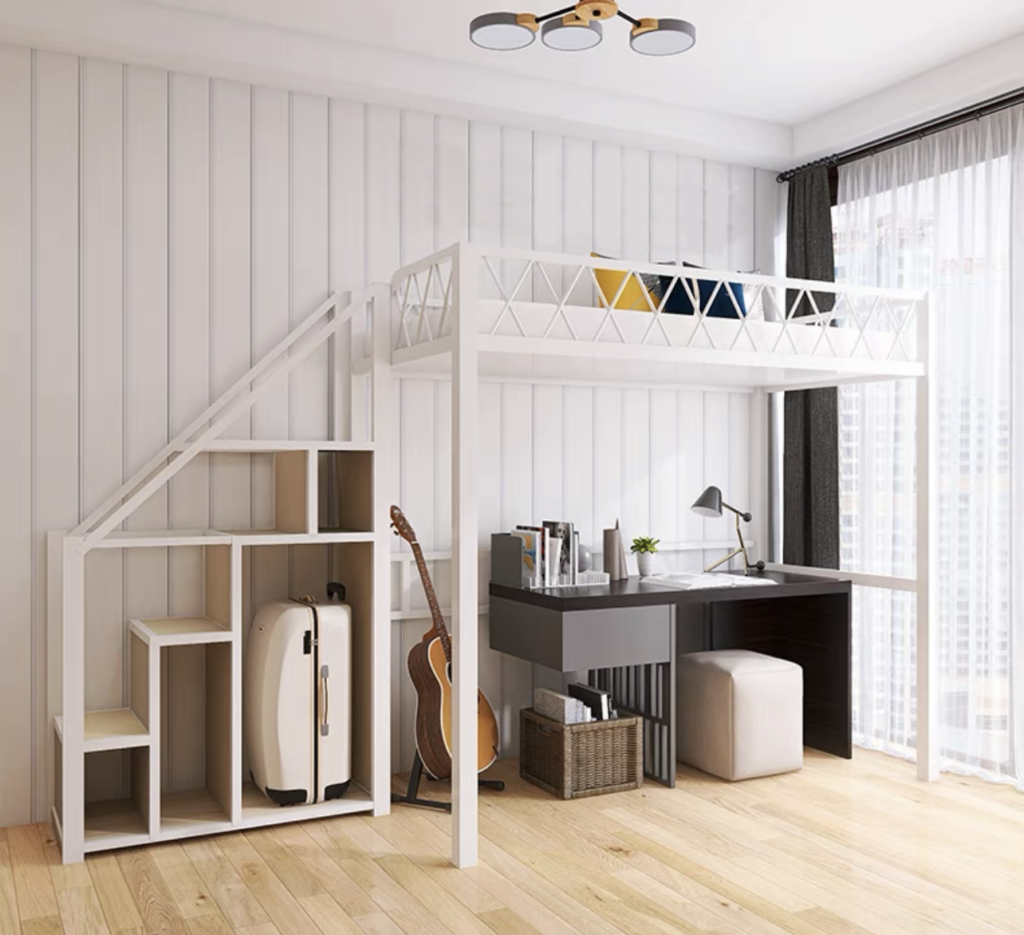 Steel Loft Bedframe With Storage Stairs (m0218) – Proonespace.com